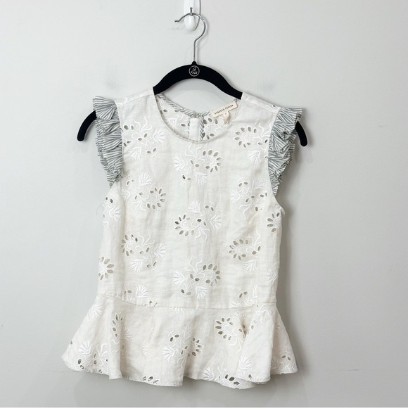 Rebecca Taylor Garden Eyelet Peplum Linen Top Sleeveless Floral Embroidered - Picture 3 of 8